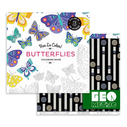 Butterflies Adult Coloring Book Set With 24 Colored Pencils And