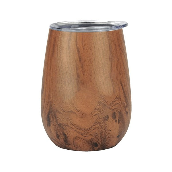 Vacuum Insulated Wood Grain Promotional Wine Tumbler - 10 oz.