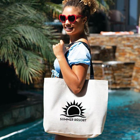 Custom Logo Canvas Beach Tote Bags Full Color Print