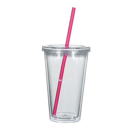 Double Wall Acrylic Tumbler with Straw (16 Oz., 6.25)