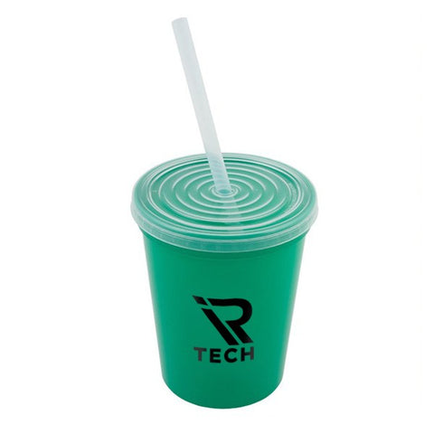 16 oz Plastic Stadium Cups with Lid & Straw